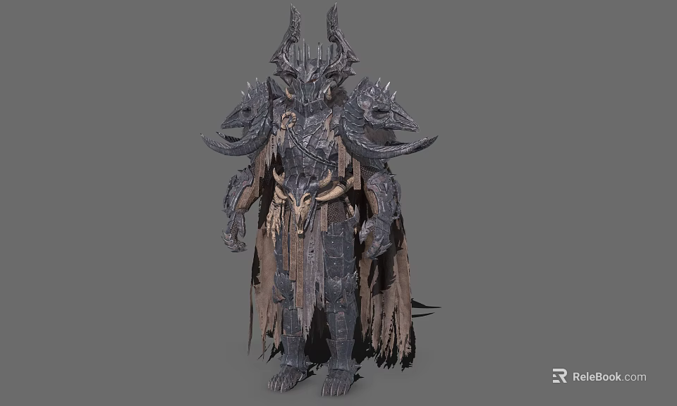 Game Movie Character Dark Fantasy Armored Warrior With Horned Helmet Intricate Armor Tattered Cloak 3d model