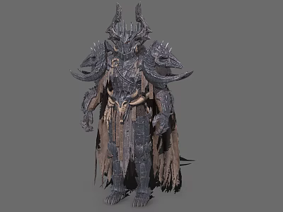 Game Movie Character Dark Fantasy Armored Warrior With Horned Helmet Intricate Armor Tattered Cloak 3d model