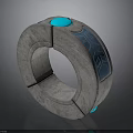Gray Concrete Ring Structure With Blue Glowing Elements And Decorative Patterns