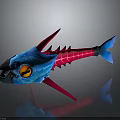 Fantasy Character Creature Design With Blue Body Sharp Pink Fins And Large Yellow Eyes