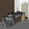 Green Marble Bar Counter With Faucet Wooden Walls And Decorative Vase