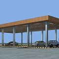 Outdoor Parking Canopy Structure With Cars Under Metal Columns And Roof Covering