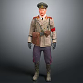 Man in Military Uniform Wearing Cap Armband Leather Bag and Boots