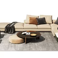 Modern Elegant Sofa Coffee Table Set With Pillows Rug And Side Stools 3d model