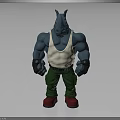 Muscular Rhino Headed Character With Blue Body White Tank Top Green Pants And Red Shoes