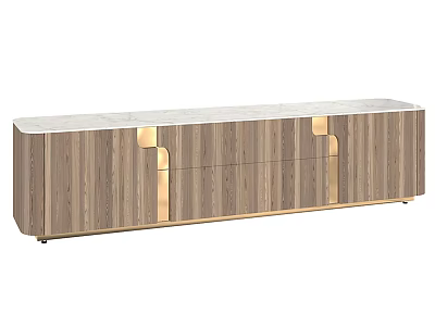 Modern TV Stand With Wooden Cabinet Marble Top And Gold Accents 3d model