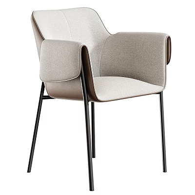 Modern Upholstered Single Chair With Beige Fabric Armrest And Black Metal Legs 3d model