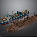 Modern And Old Rusty Water Transport Vessels With Contrasting Colors And Features