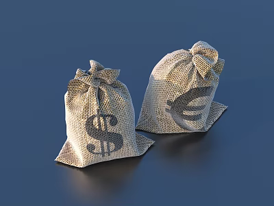 Canvas Sacks With Dollar And Euro Signs For Daily Living Essentials 3d model