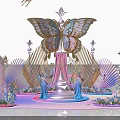 Floral Art Installation With Butterflies Seashells And Soft Pink Blue Purple Decorative Design