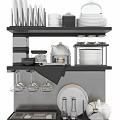 Modern Kitchenware Storage Rack With Plates Glasses Bowls And Utensils 3d model