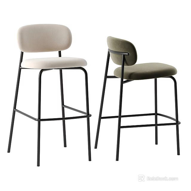 Modern Bar Stools With Black Metal Frame And Upholstered Seats In Different Colors 3d model 