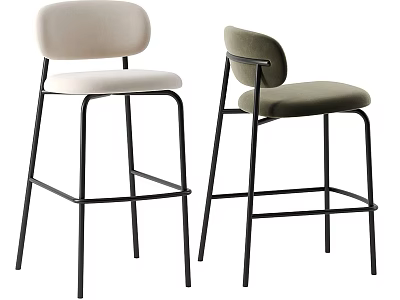Modern Bar Stools With Black Metal Frame And Upholstered Seats In Different Colors 3d model