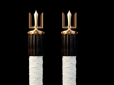 Exquisite Pillars With Golden Trident Tops And White Carved Bases 3d model