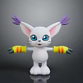 Cute White Cartoon Game Character With Big Purple Ears Blue Eyes And Striped Arms