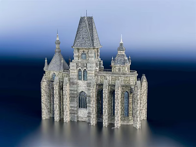 Ancient Gothic Architecture Stone Building With Spires Towers And Arched Windows 3d model