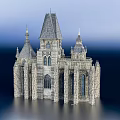 Ancient Gothic Architecture Stone Building With Spires Towers And Arched Windows 3d model