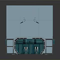 Cartoon Style Sci-Fi Corridor With Blue Toned Walls Mechanical Pipes And Metal Floor