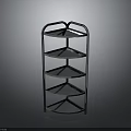 Modern Multi Tiered Shelf With Curved Metal Frame And Blue Shelves