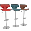 Modern Bar Stools with Blue and Orange Leather Upholstery and Metal Frame