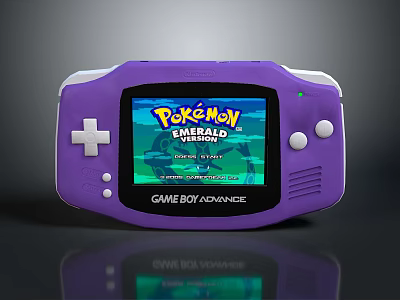 Purple Game Boy Advance Handheld Gaming Console With Pokémon Emerald 3d model