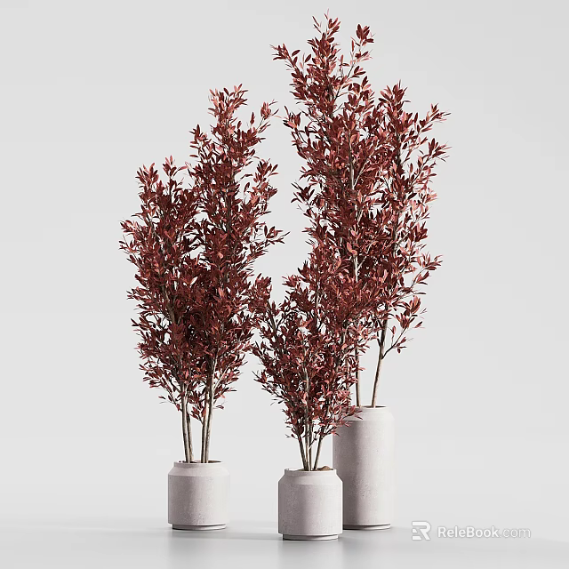 White Ceramic Vases With Red Leafy Flowers For Elegant Interior Decoration 3d model