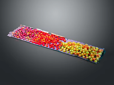 Vibrant Mixed Fruits Arranged in Colorful Rows on Display Tray 3d model