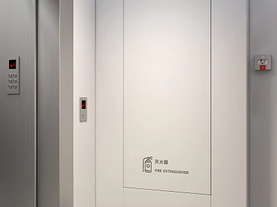 Modern White Fire Hydrant Cabinet In Building Interior With Safety Signage And Wall Mounted Design 3d model
