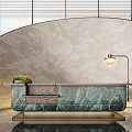 Modern Reception Desk With Green Marble Countertop Golden Metal Frame Table Lamp And Potted Plant