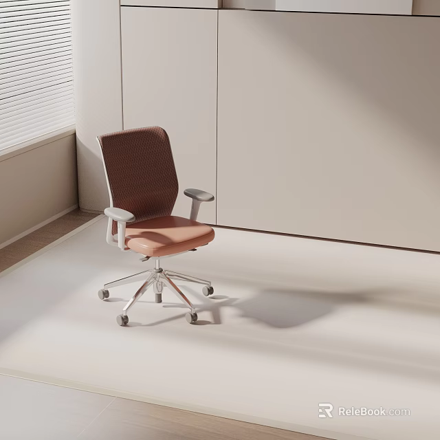 Modern Office Chair With Brown Mesh Back Armrests And Rolling Casters 3d model 