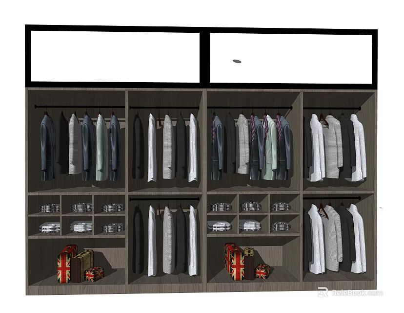 Modern Organized Wardrobe With Hanging Clothes Multiple Storage Shelves And Compartments 3d model