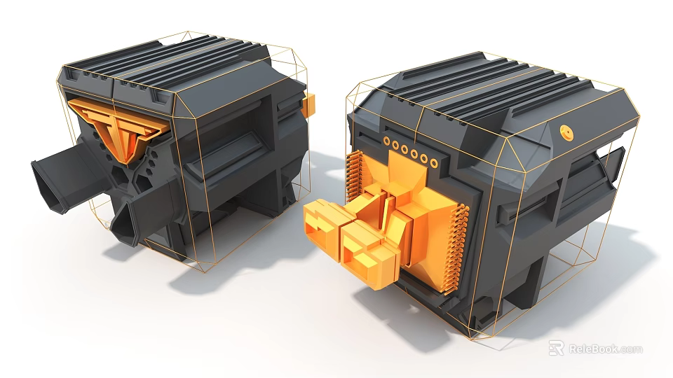 Industrial Equipment 3D Wireframe Design With Mechanical Components And Black Orange Structure 3d model 