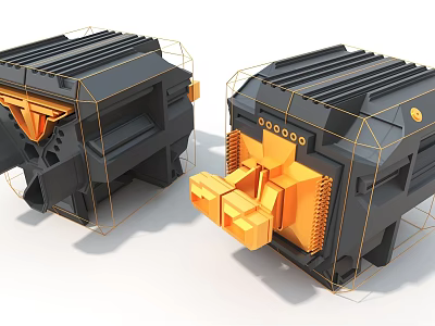 Industrial Equipment 3D Wireframe Design With Mechanical Components And Black Orange Structure 3d model