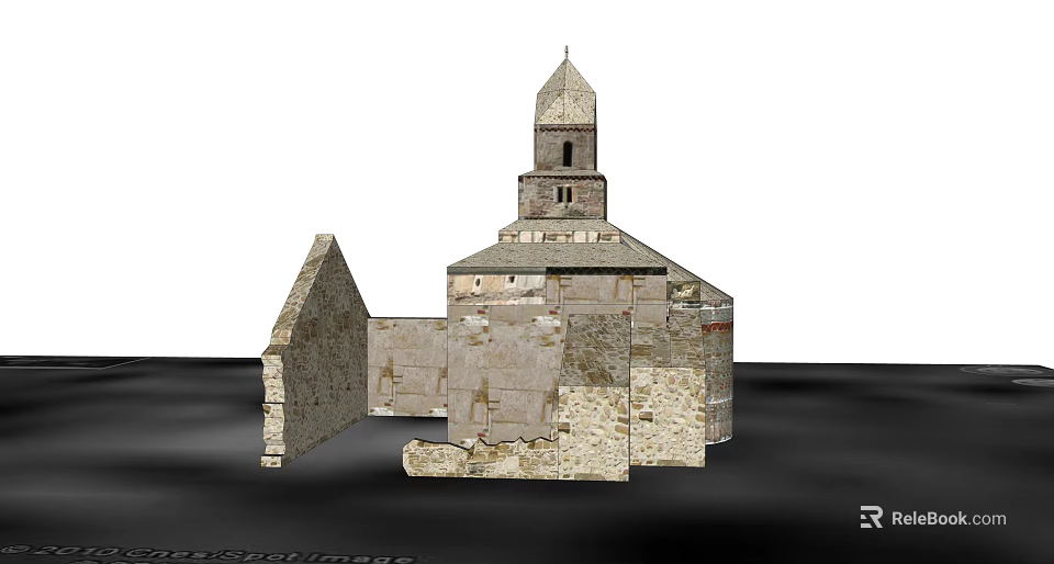 Ancient Stone Architectural Components Including Tower Arches And Wall Sections 3d model 