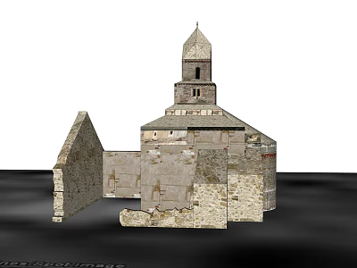 Ancient Stone Architectural Components Including Tower Arches And Wall Sections 3d model
