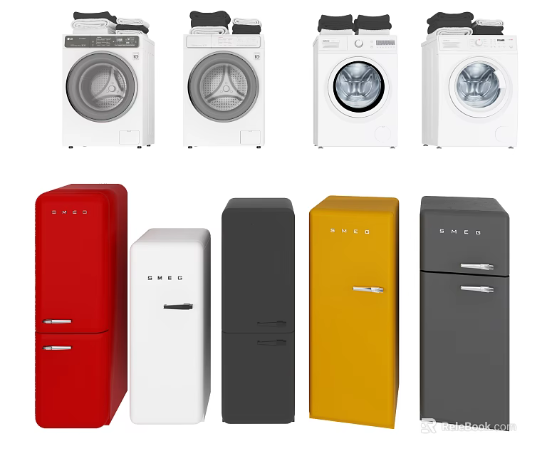 Modern Design Refrigerators and Freezers in Red White Black Yellow Gray for Kitchen Use 3d model 