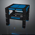 Futuristic Black Frame Table With Blue Glowing Square Tabletop And Accents