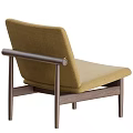 Modern Minimalist Beige Fabric Leisure Chair With Dark Wooden Frame And Sloped Backrest