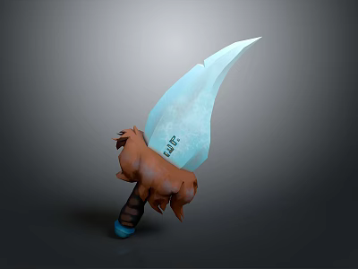 Enchanted Ice Blade with Transparent Blue Edge and Brown Horned Beast Handle 3d model