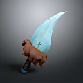 Enchanted Ice Blade with Transparent Blue Edge and Brown Horned Beast Handle