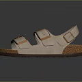 Comfortable Light Brown Sandals With Two Straps And Metal Buckles On Cork Sole