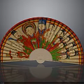 Handcrafted Folding Fan With Traditional Colorful Figure Paintings And Bamboo Frame