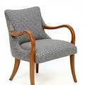 Modern Accent Chair With Gray Woven Fabric Wooden Armrests And Legs