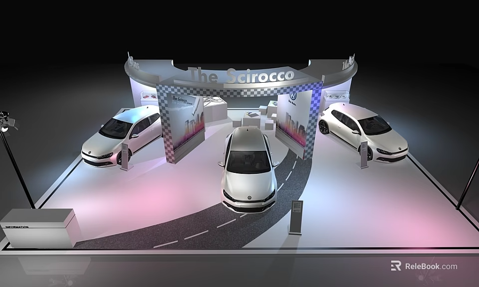 ALFA ROMEO Car Exhibition Booth With Three Vehicles And Modern Display Design 3d model 