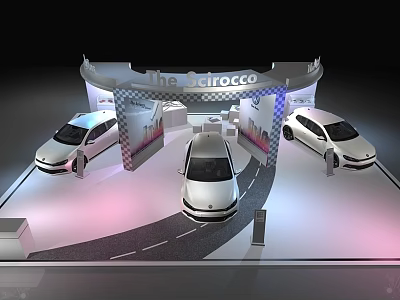 ALFA ROMEO Car Exhibition Booth With Three Vehicles And Modern Display Design 3d model