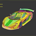 Yellow Sports Car With Green Stripe And Rear Spoiler Sleek Design