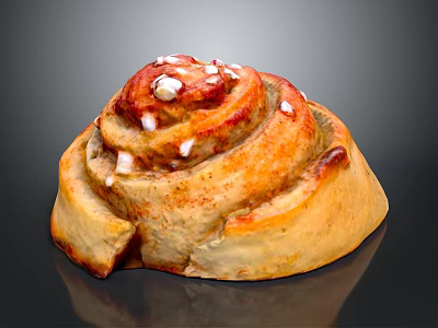 Swirled Cinnamon Roll With Golden Brown Surface And White Sugar Sprinkles 3d model