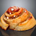 Swirled Cinnamon Roll With Golden Brown Surface And White Sugar Sprinkles