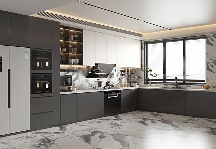 Modern Kitchen L-shaped Kitchen Cabinet Kitchenware Appliances 3d model