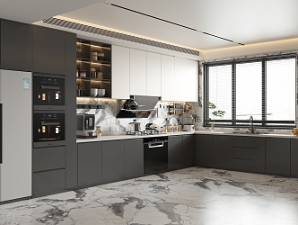 Modern Kitchen L-shaped Kitchen Cabinet Kitchenware Appliances 3d model